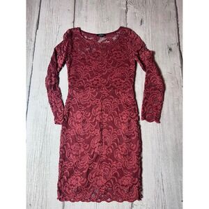 Ambiance Burgundy Floral Lace Long Sleeve Bodycon Sheath Dress 69148 Womens M